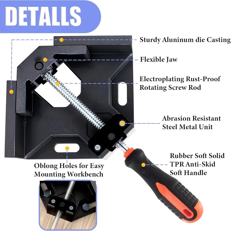 ISWEES Corner Clamp 4pcs 90 Degree Right Angle Clamp with Adjustable Aluminum Alloy Swing Jaw for Woodworking, Photo Framing, Gifts for Men Dad - Image 4